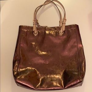 Bronze MK Michael Kors Metallic Jet Set Tote